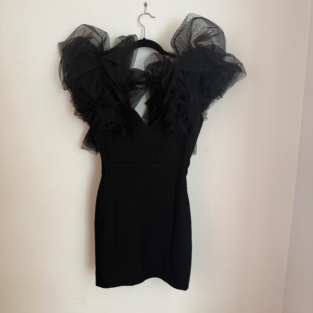 SAINT LAURENT Tulle-trimmed wool-crepe mini dress